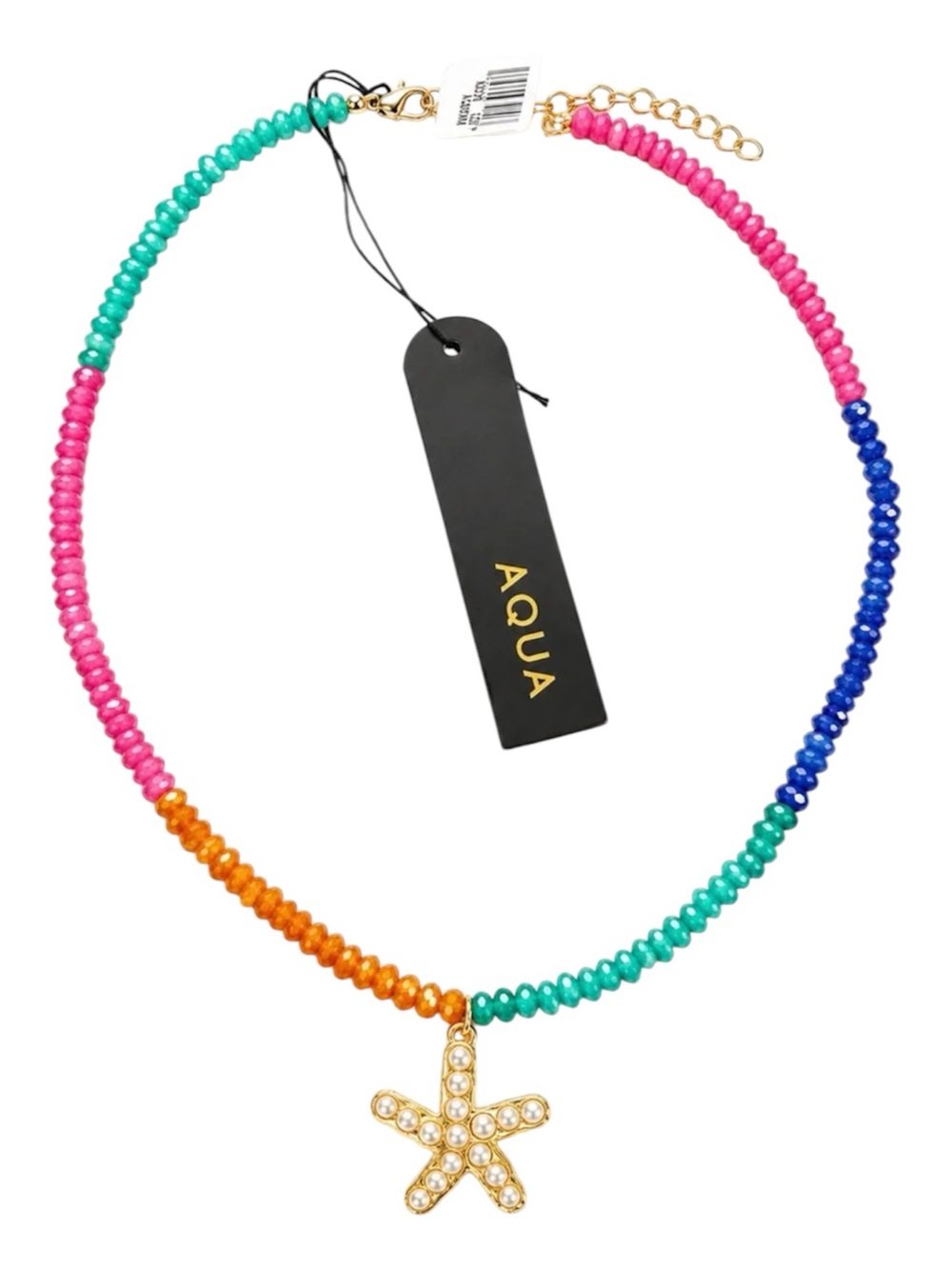 Aqua Rainbow Beaded Starfish Necklace